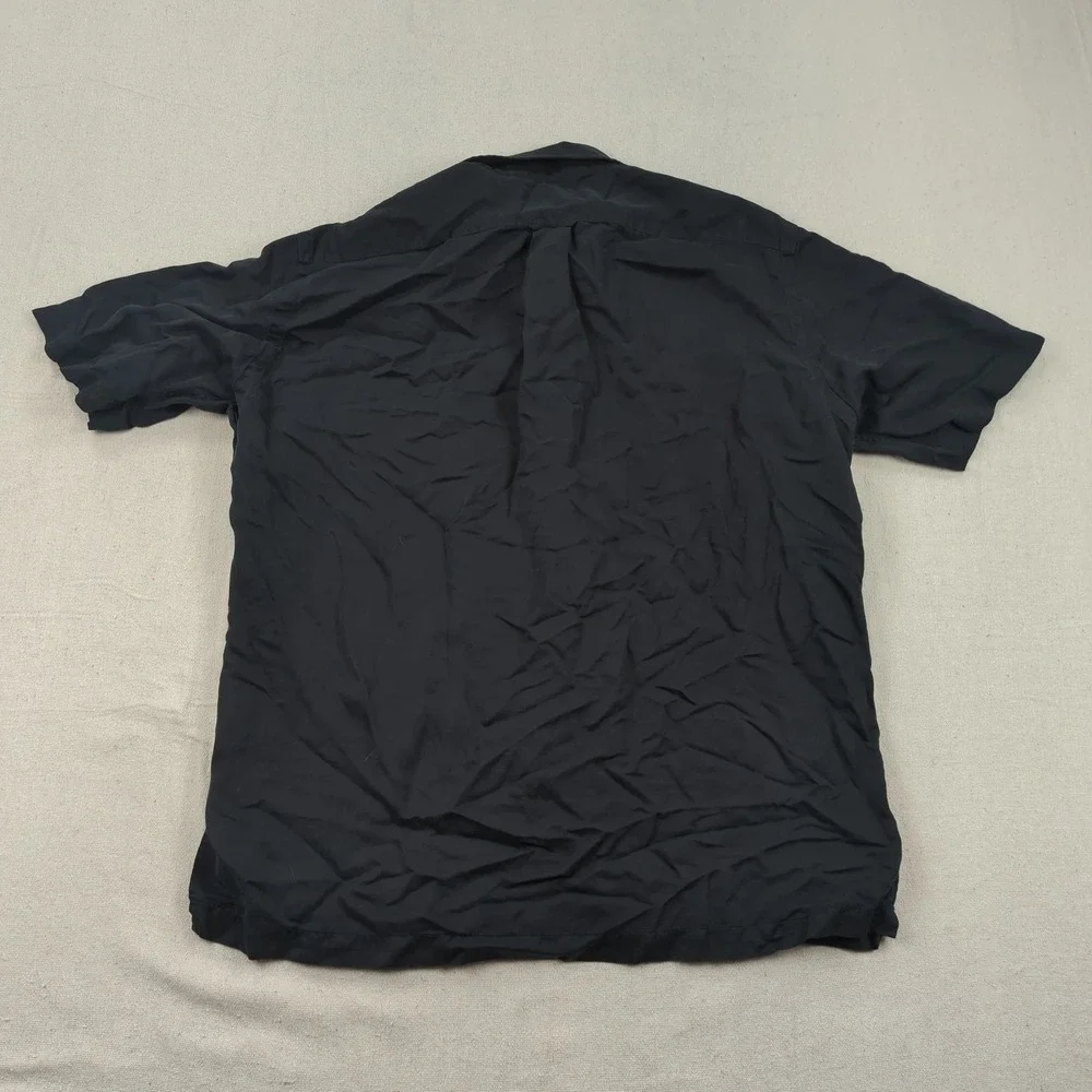 Vintage Polo Ralph Lauren Shirt Mens Large Black Caldwell Loop Collar Silk Linen
